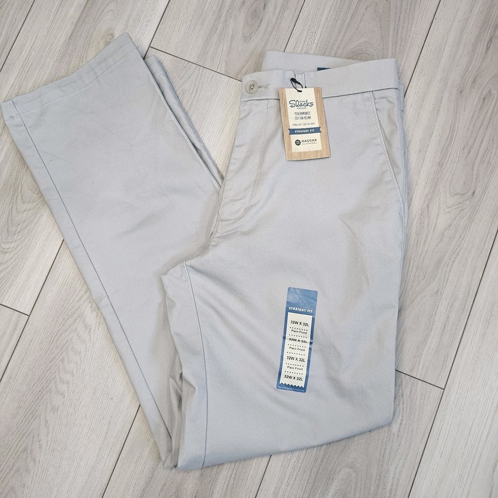 Haggar Men's Khaki‎ Tan Comfort Stretch Flat Front Dress Pant Straight 32x32